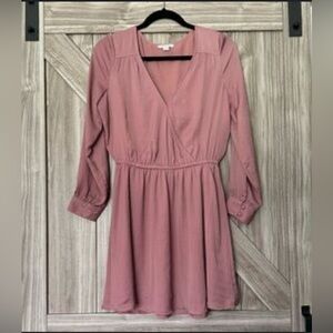 American Eagle Faux Wrap Dress Small Tall‎ Rose Pink Mauve Silky